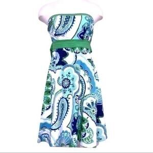 My Michelle Strapless Dress Paisley Tulle Green White juniors Size 9 flowers